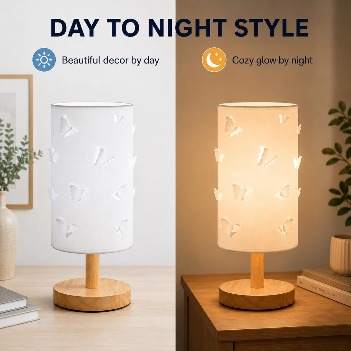 Dimmable Butterfly Lamp for Kids Room, Wood Bedside Lights,Kids Lamp
