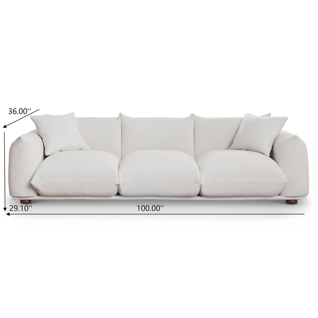 Sofa Couch, 100", 3 Seater, Solid Wood Frame, Boucle, Minimalist, Cream