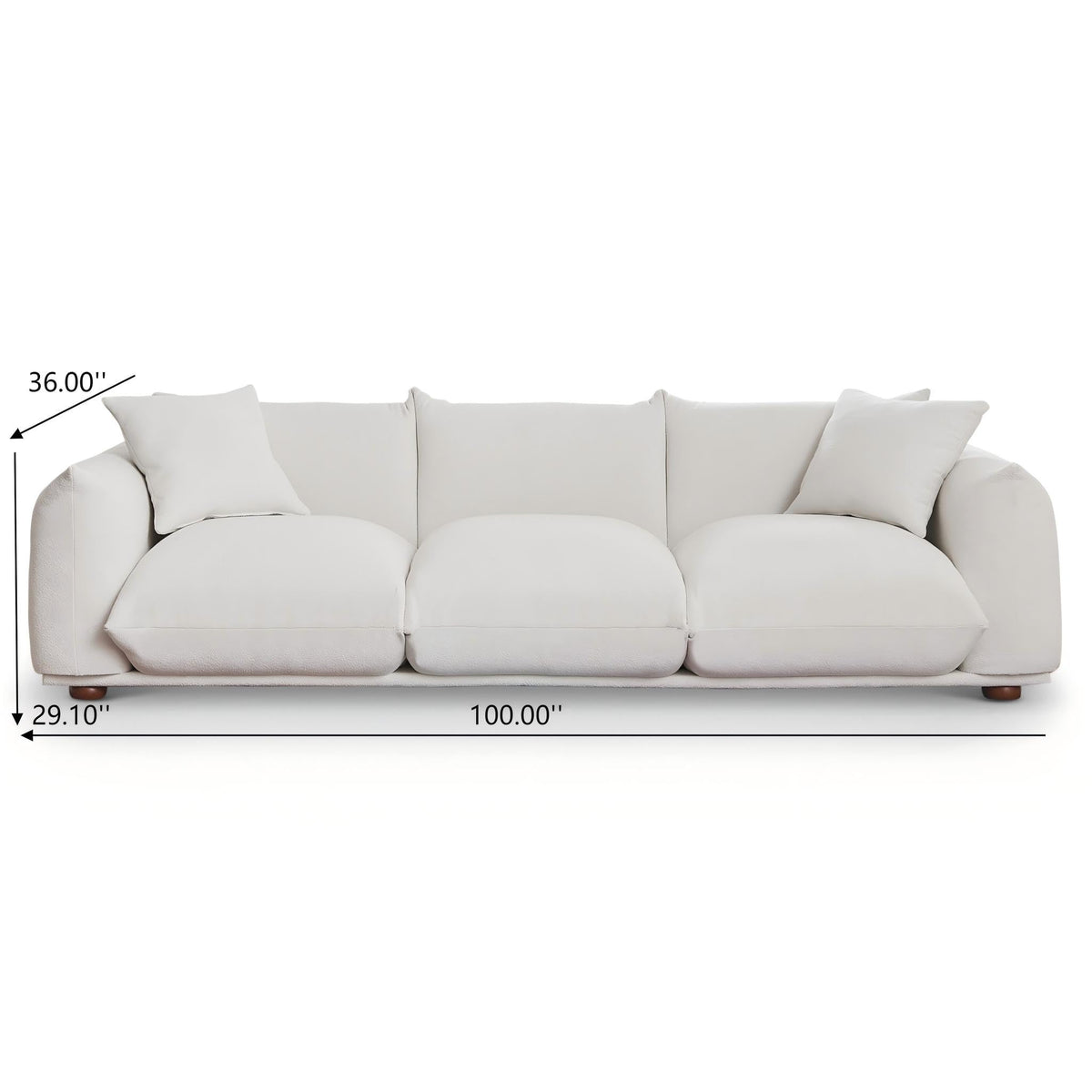 Sofa Couch, 100", 3 Seater, Solid Wood Frame, Boucle, Minimalist, Cream