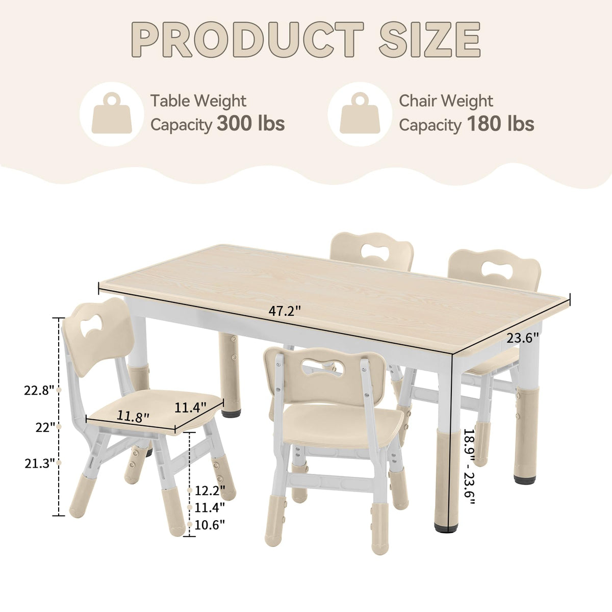 Kids Study Table and Chairs Set, Height Adjustable Toddler Table and Chair Set for Kids Ages 3-8, Graffiti Desktop