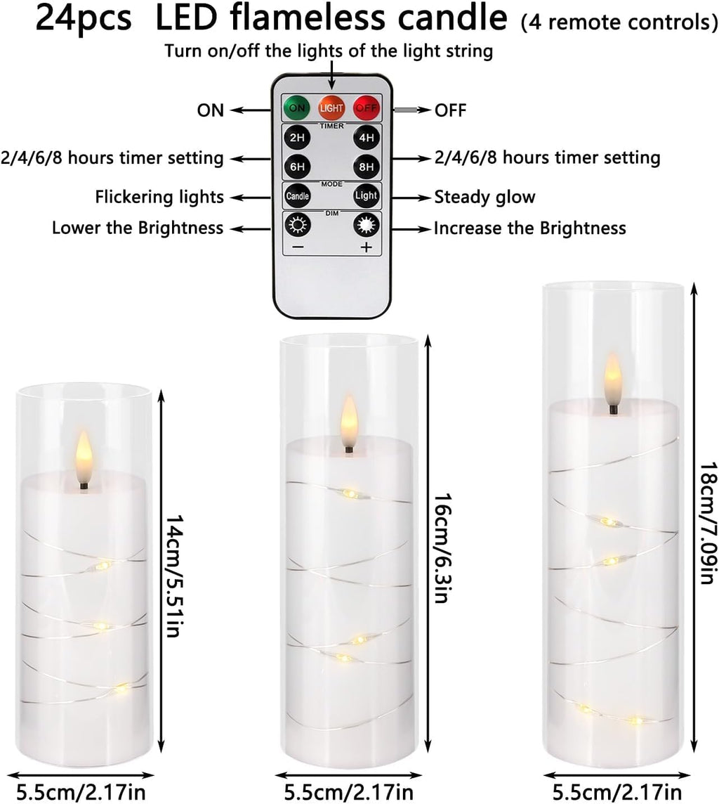 24 Pack Flameless Candles with Embedded Star String Fairy Lights, Battery Operated Candles, LED Candle, Fake Candles