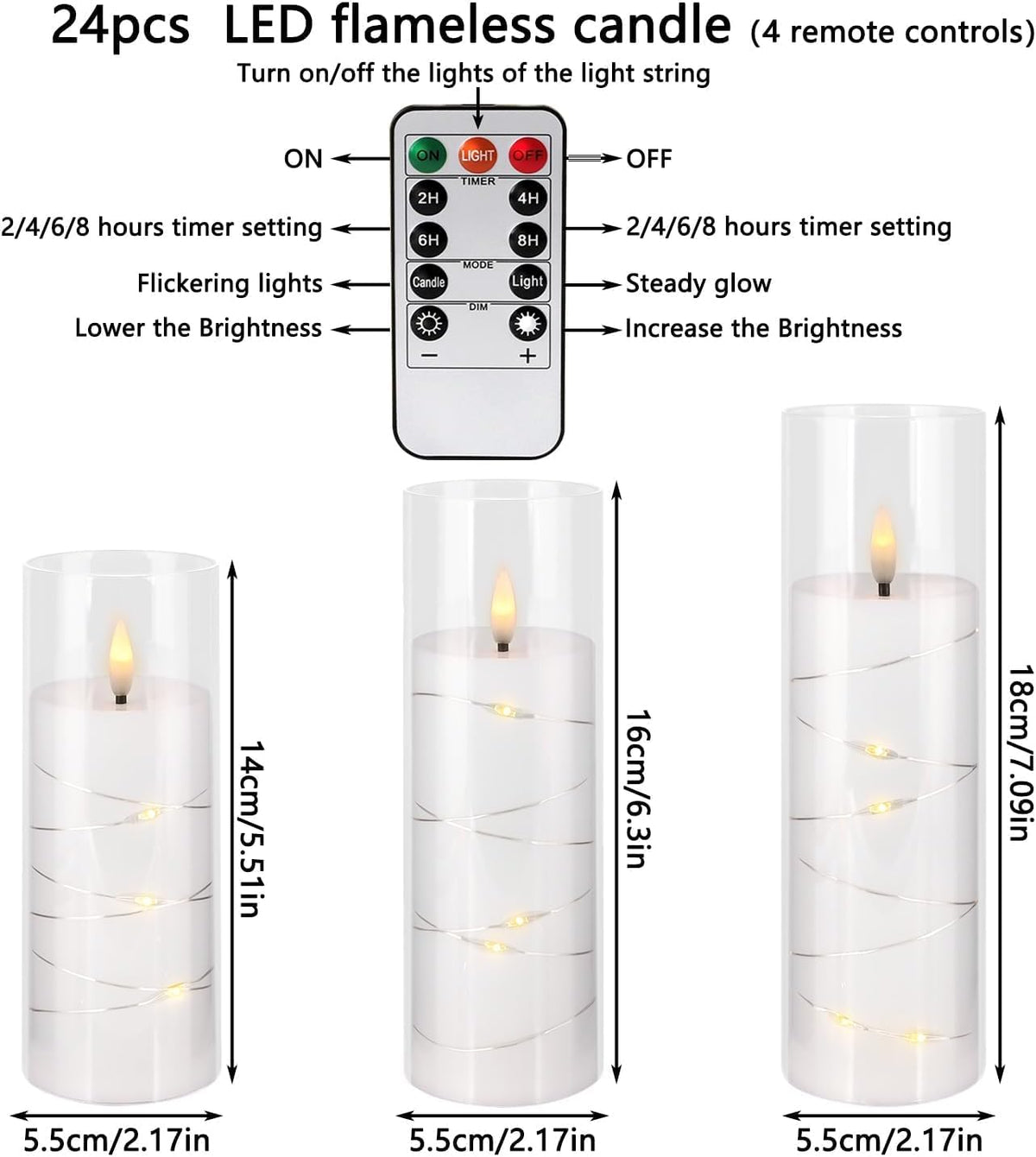 24 Pack Flameless Candles with Embedded Star String Fairy Lights, Battery Operated Candles, LED Candle, Fake Candles