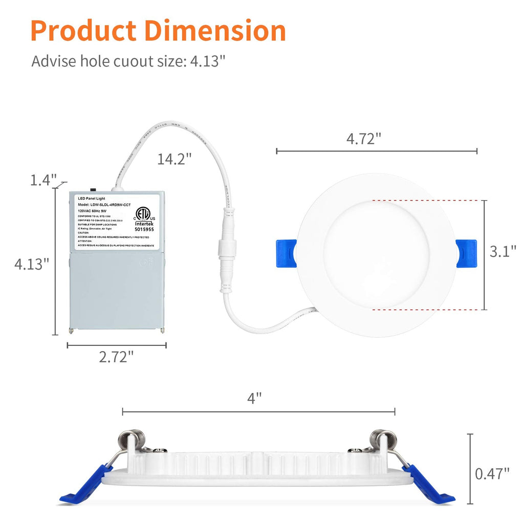 6 Pack 4 Inch 5CCT LED Recessed Lighting, Canless Wafer Downlight