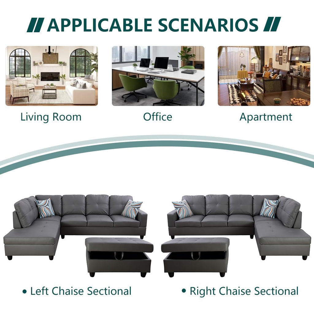 Faux Leather Sectional Sofa Couch, Modern L-Shaped Couch, Modular Sectional Sofa Set, 103.5" Corner Chaise Lounge
