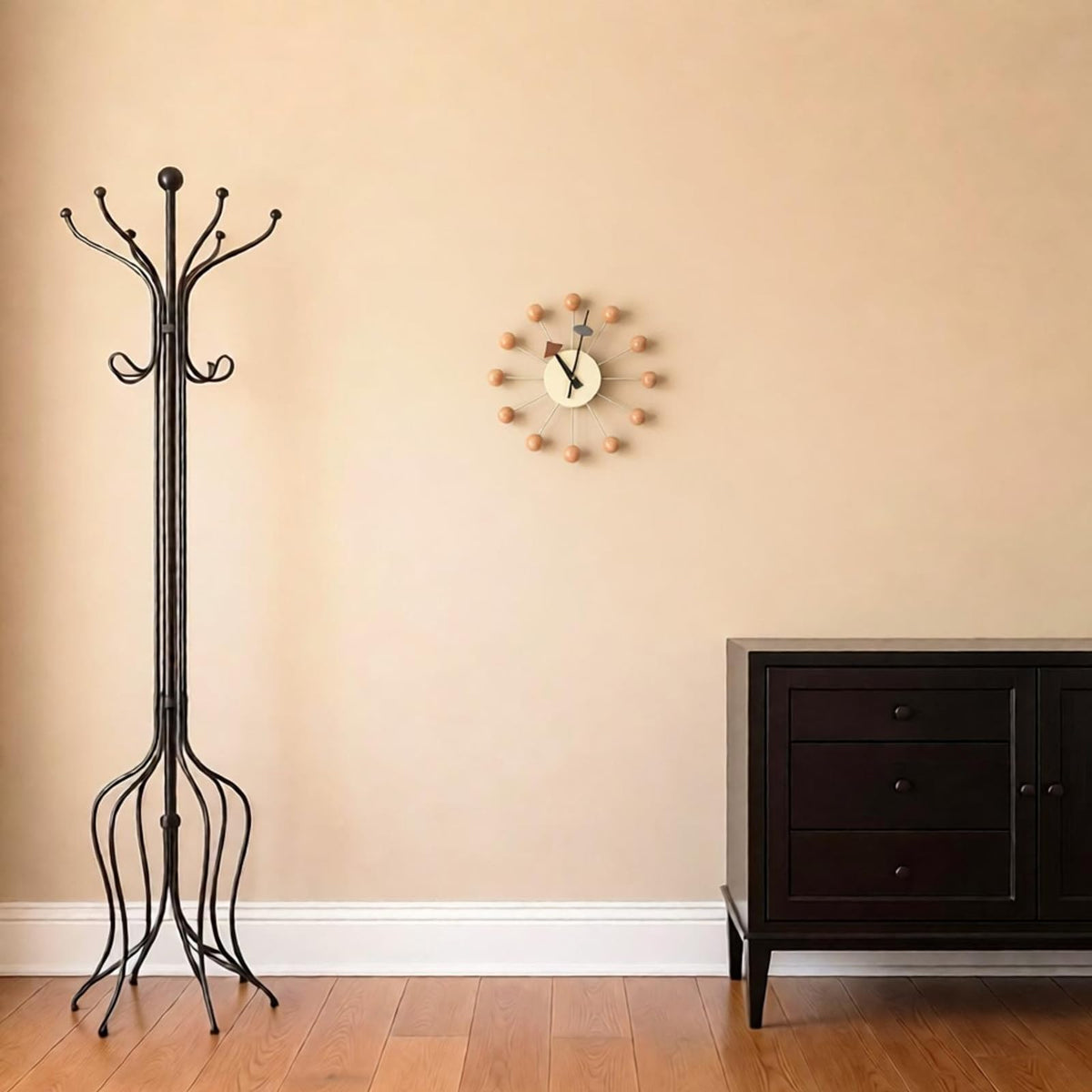 Inspired Nelson Style Modern Mid Century Retro Design Wood Wall Ball Clock Natural