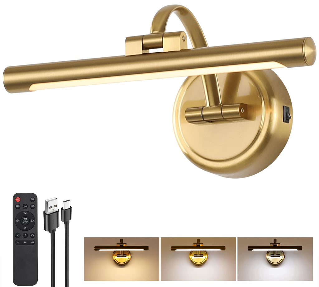 Rechargeable Picture Light for Wall, Dimmable Art Lights for Painting, Battery Operated Wall Sconce with Remote, 3