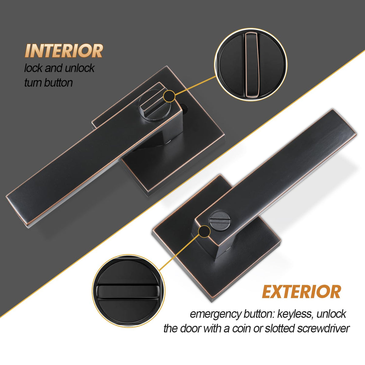 Privacy Door Levers, 6 Pack Oil Rubbed Bronze Door Handles Interior Heavy Duty Bed and Bath Keyless Door Locksets