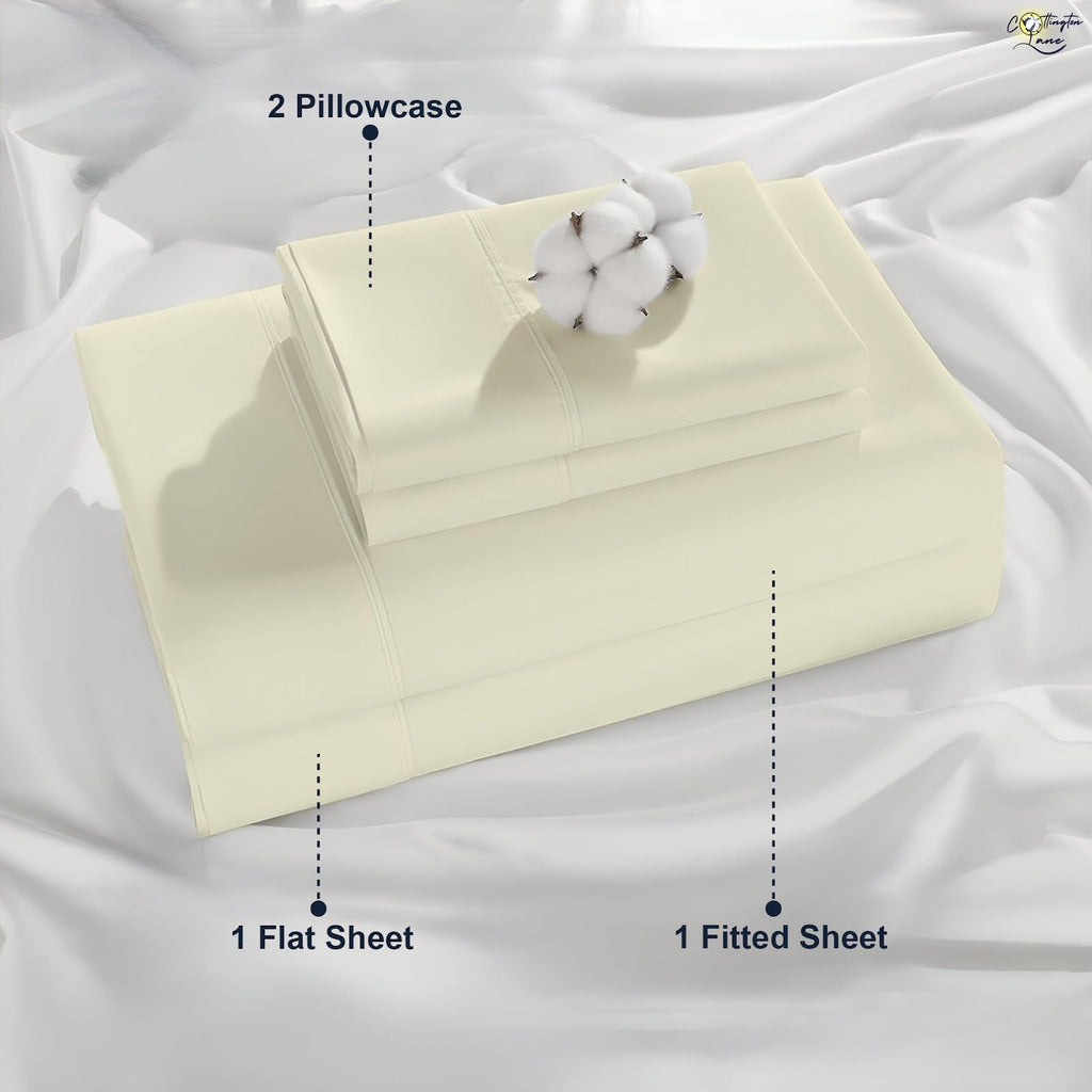 Sheet Set, 100% Egyptian Cotton Premium Hotel Quality 4 Piece Sheets Sets, High Thread Count Ivory