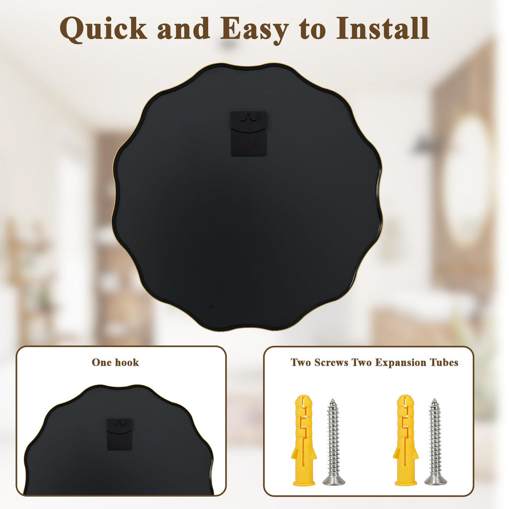 Gold Scalloped Circle Mirror, 20" Wavy Edge Round Wall Mirror