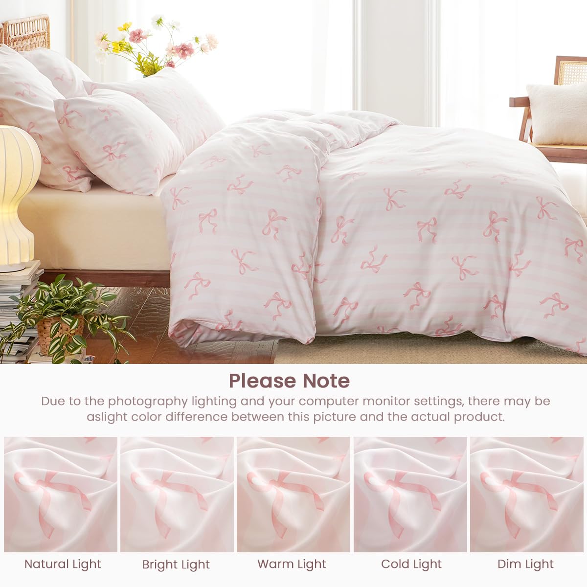 Pink Bow Striped Duvet Cover Set