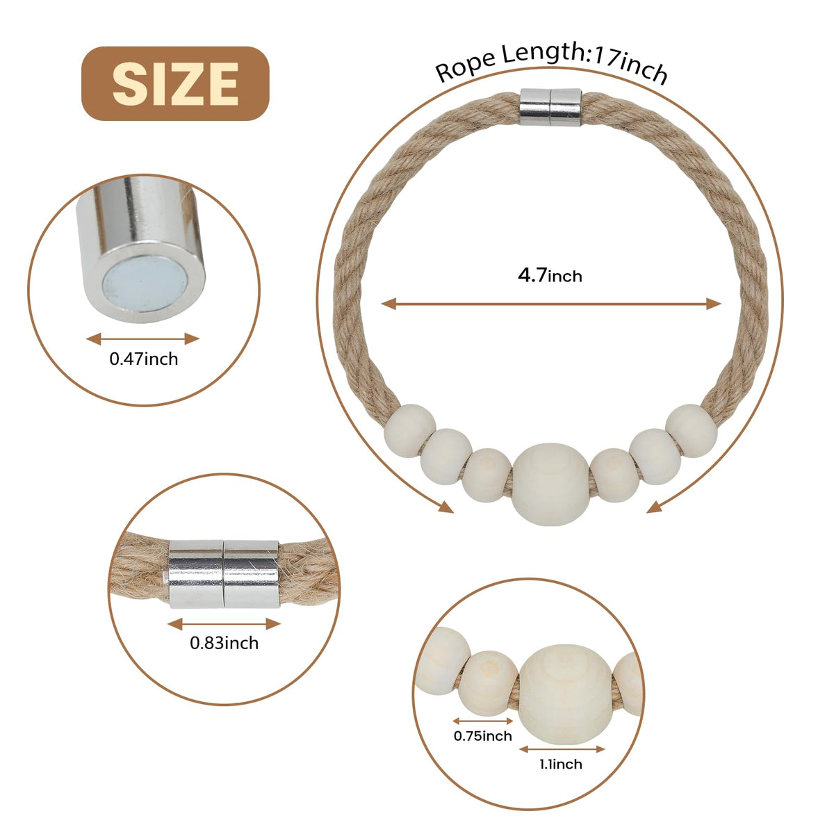 Magnetic Curtain Tiebacks, 6 Pack Wood Bead Curtain Holdbacks, Decorative Curtain Ties for Drapes, Boho Curtain Tie