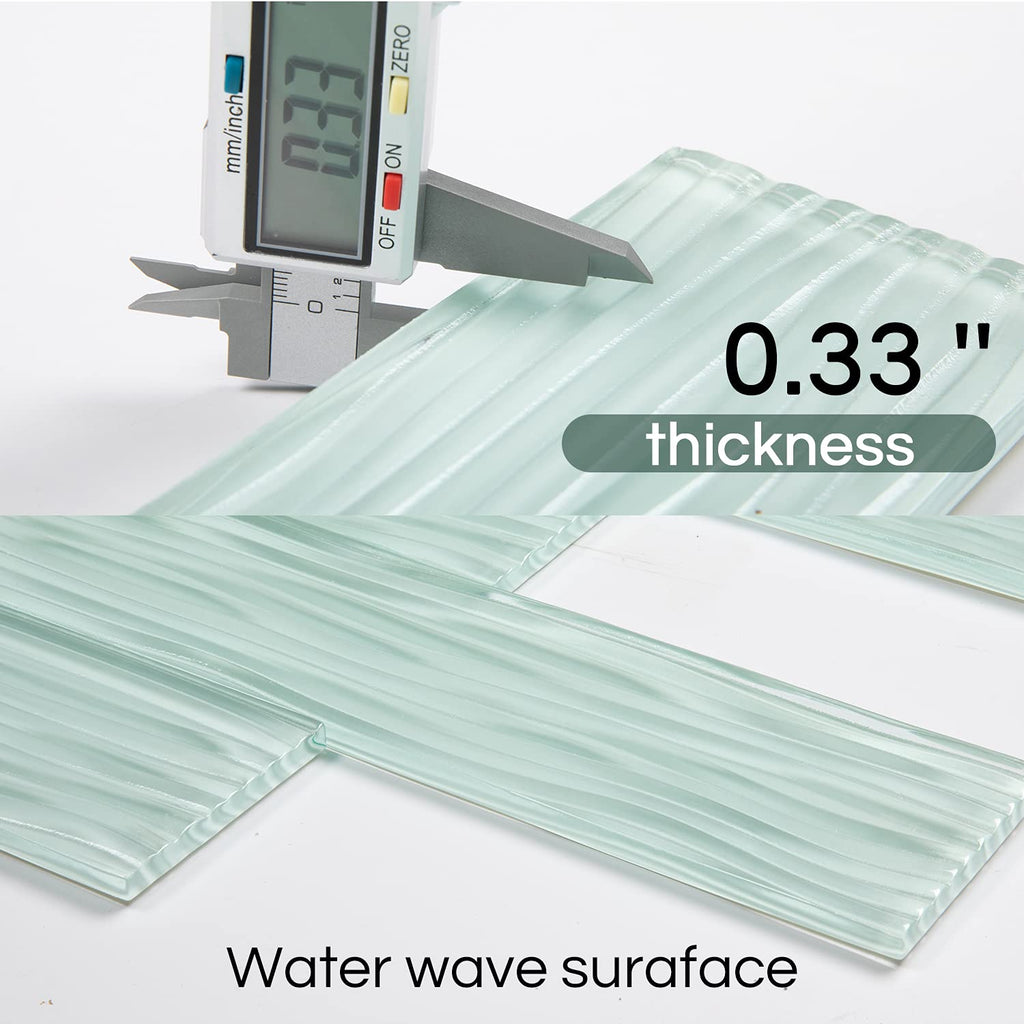 Light Green Water Wave Glass Subway Tile, 3 x 12 Inch, 4 Sq Ft, Backsplash Kitchen Wall, 16-Pack