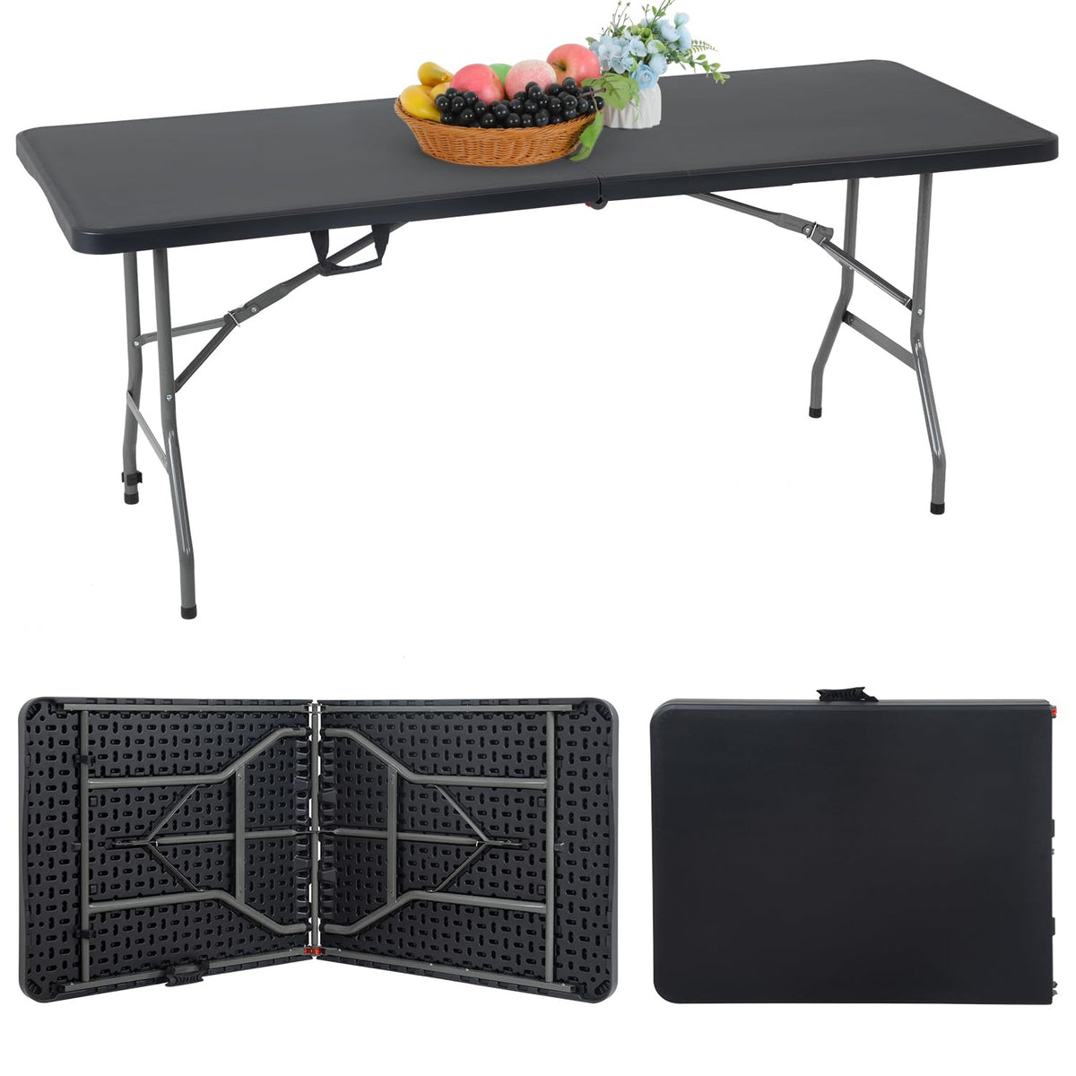 6FT Folding Table | Black | Portable Plastic Table