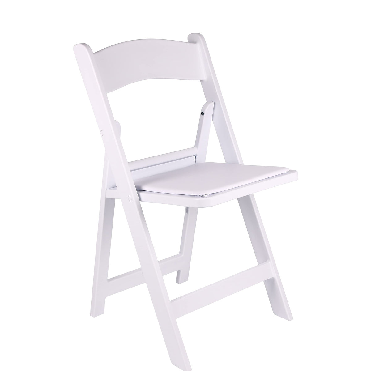 Set of 8 White Resin Folding Chairs with Vinyl Padded Seat, Stackable Commercial Grade, Indoor Outdoor for Wedding