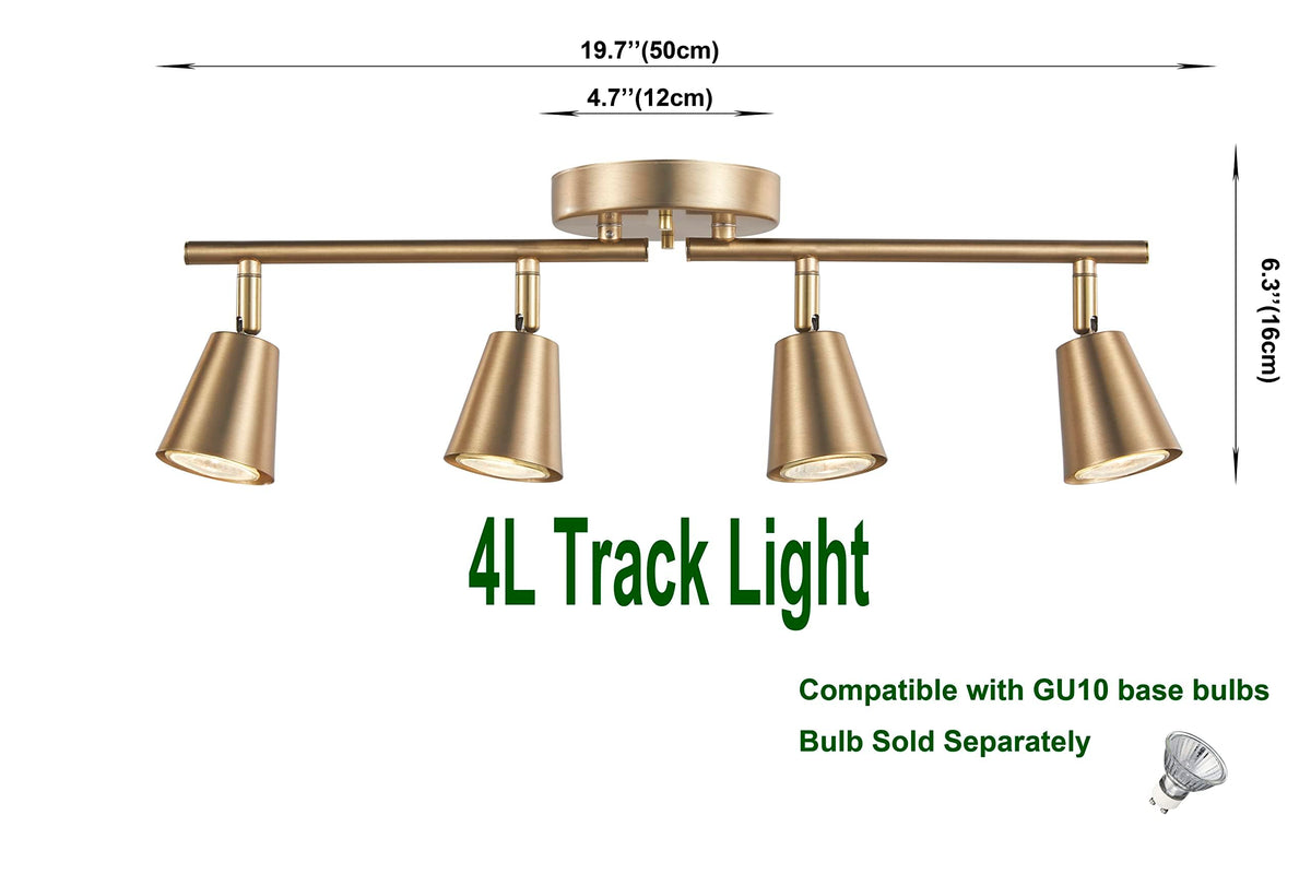 4 Light Track Lighting Kit, Matt Brass Finish Adjustable with Moden Flush Mount Ceiling Spotlight Improvement