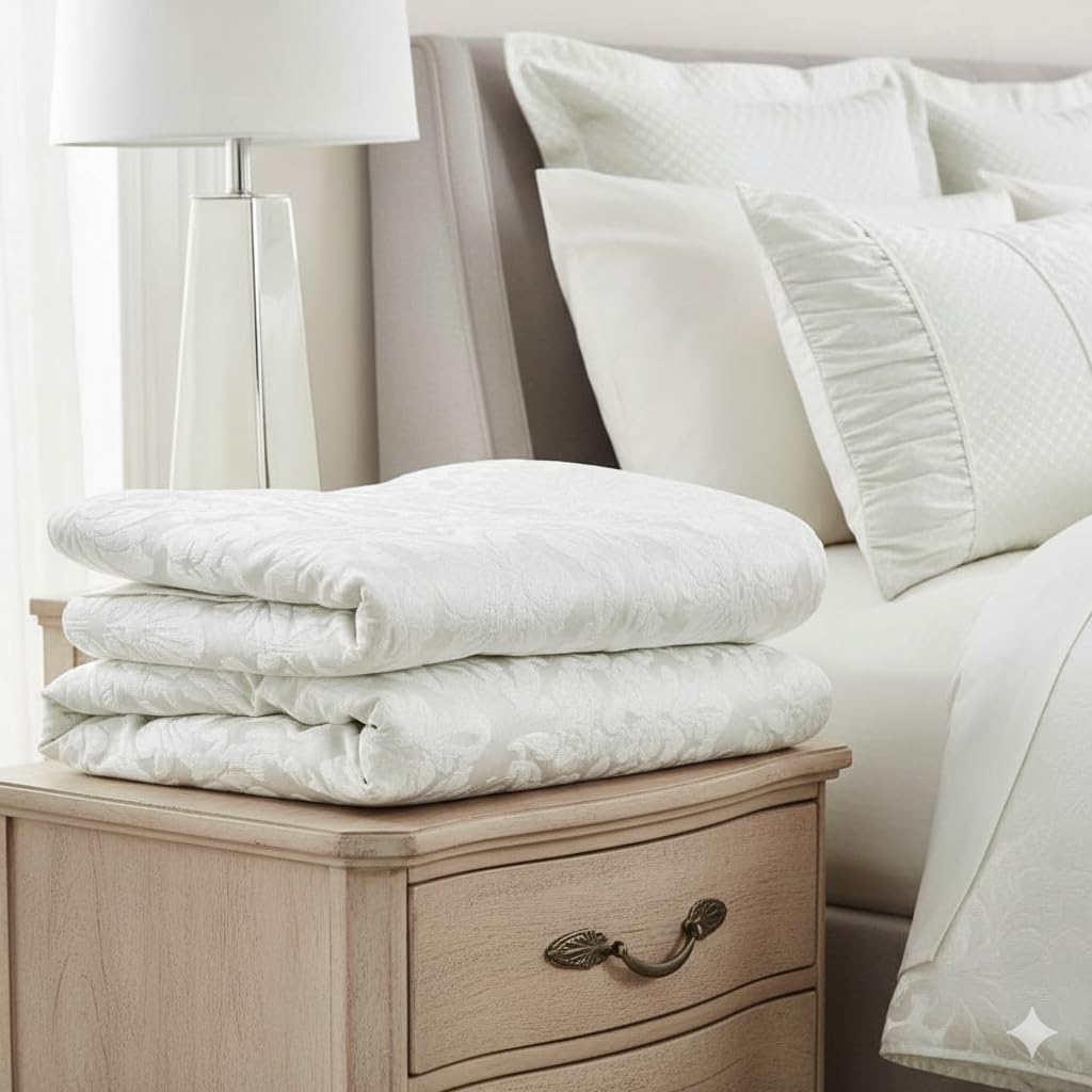 Tradition Sara Jacquard Cotton Blend, King-Calking 7PC Duvet Cover Set, White