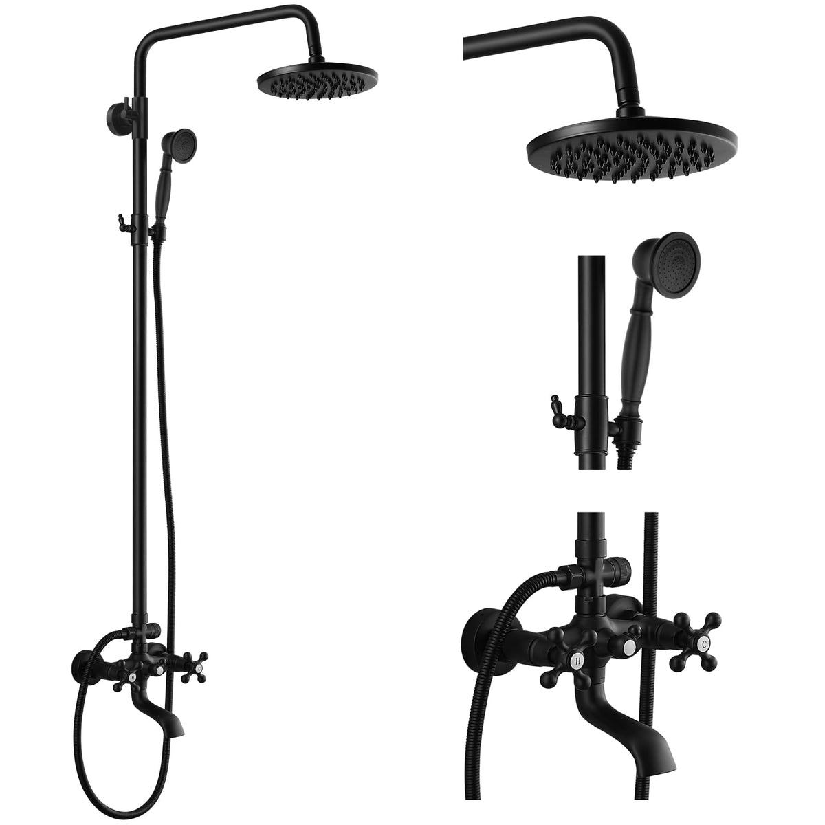 Exposed Shower Faucet with Spout Matte Black,Straight Pipe