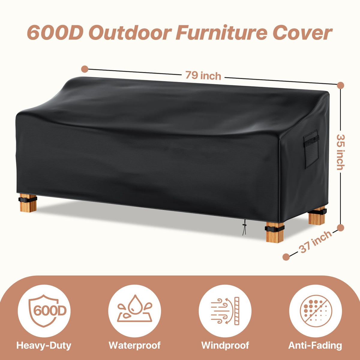Outdoor Couch Cover Waterproof, 78" Wx 33" Dx 32" H Patio Furniture Covers Waterproof, Windproof 2-Seater Sofa Cover