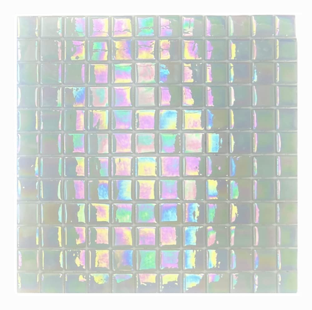 Square Iridescent Recycled Glass 1x1 Mosaic Floor Wall Pool Tile Backsplash , Swimming Pool Tile, Bathroom Shower