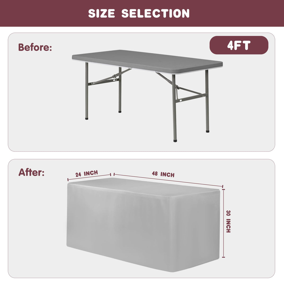 Fitted Fall Tablecloths For 4 Foot Rectangle Tables, Vendor Booth 2 Pcs Rust