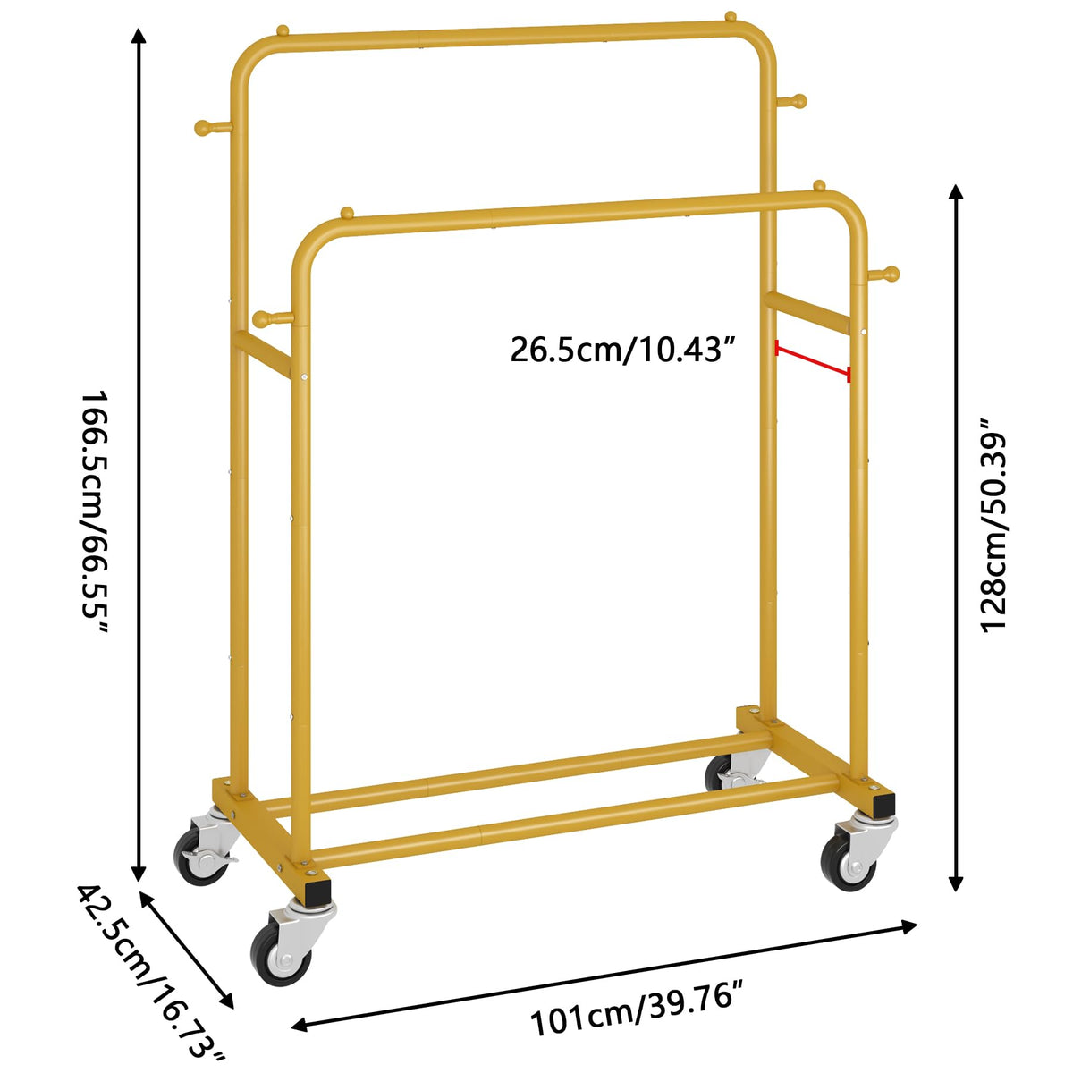 Double Rods Garment Rack with Wheels, Clothing Rack for Hanging Clothes, 4 Hooks, Multi-functional Bedroom Clothes