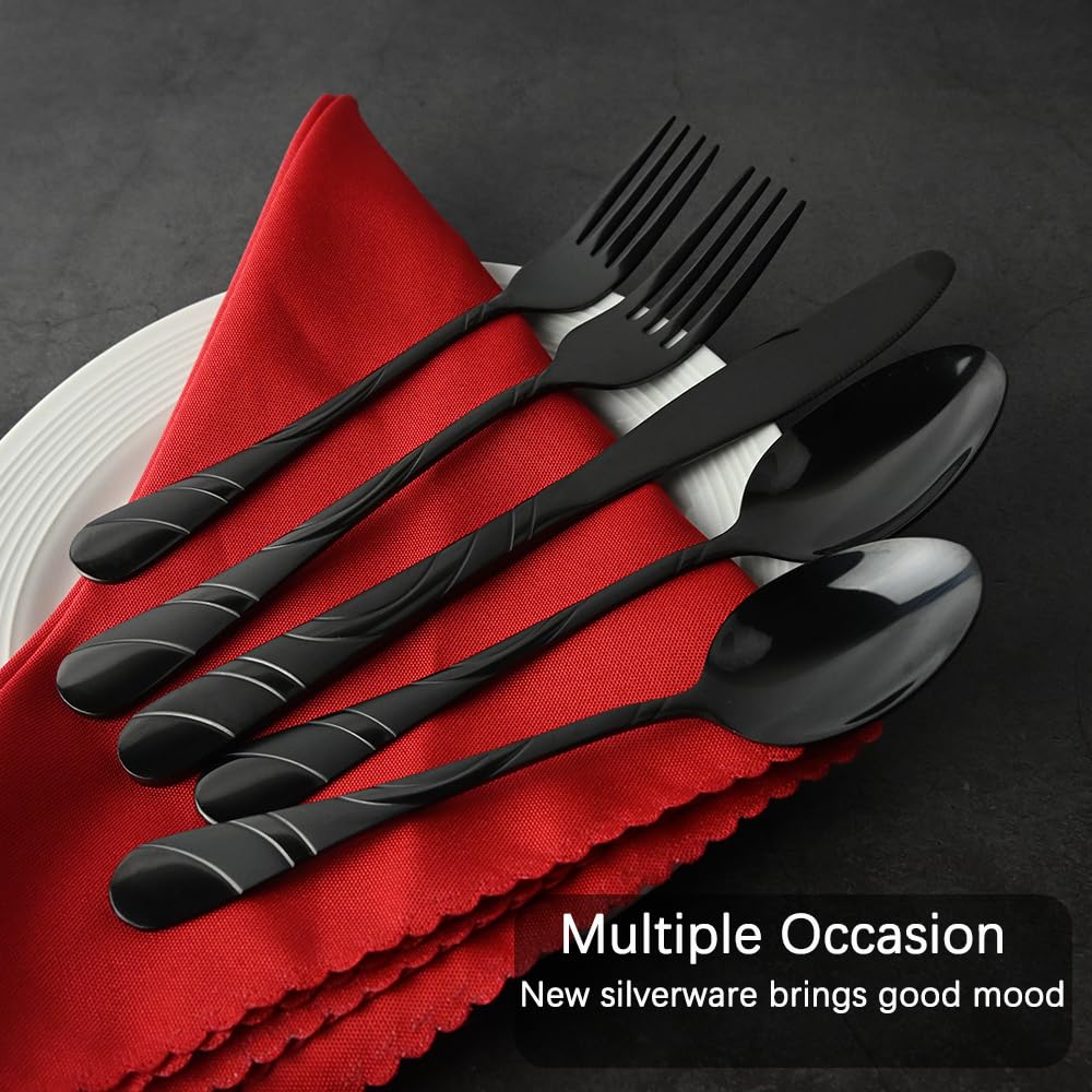 Black Silverware Set for 12, 60-Piece 18/0 Stainless Steel Utensils