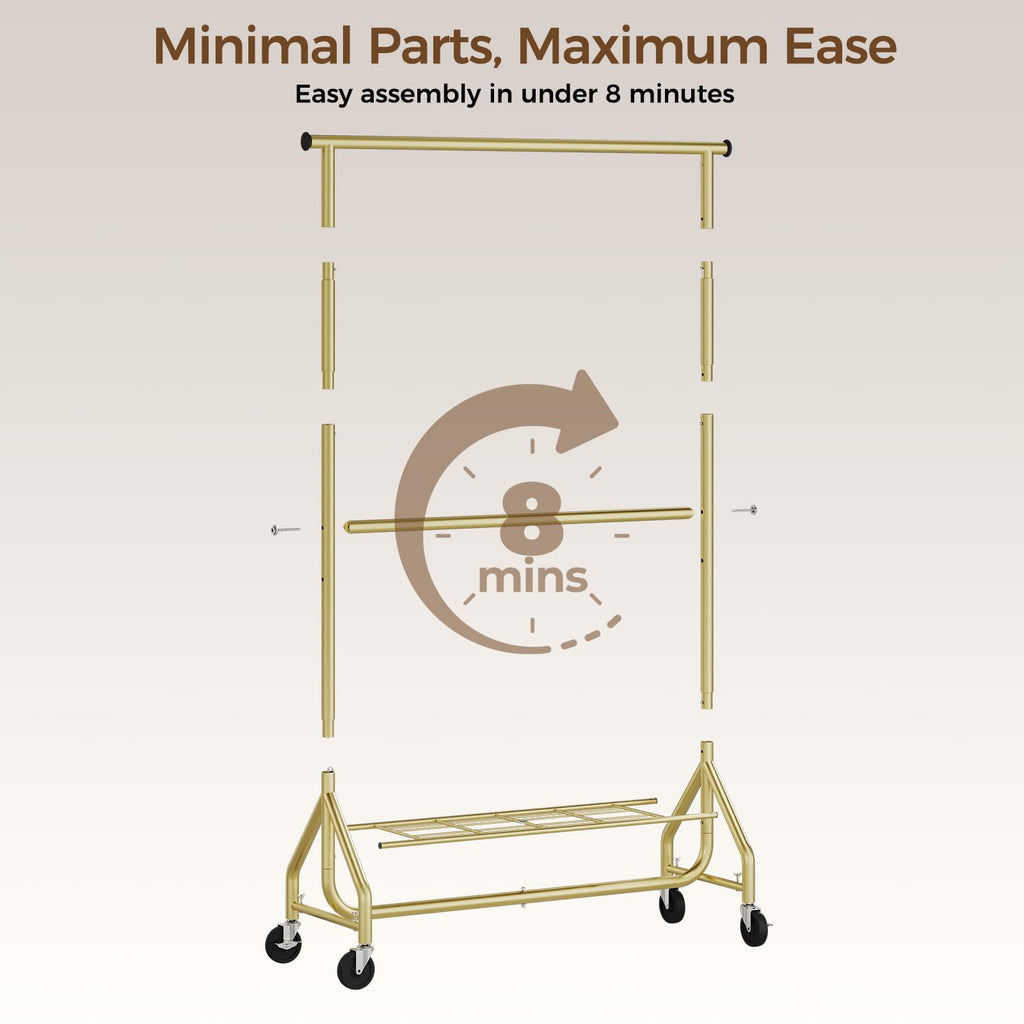 Heavy Duty Clothes Rack, Double Rod Clothing Rack for Hanging Clothes, Rolling Garment Rack, Adjustable Freestanding