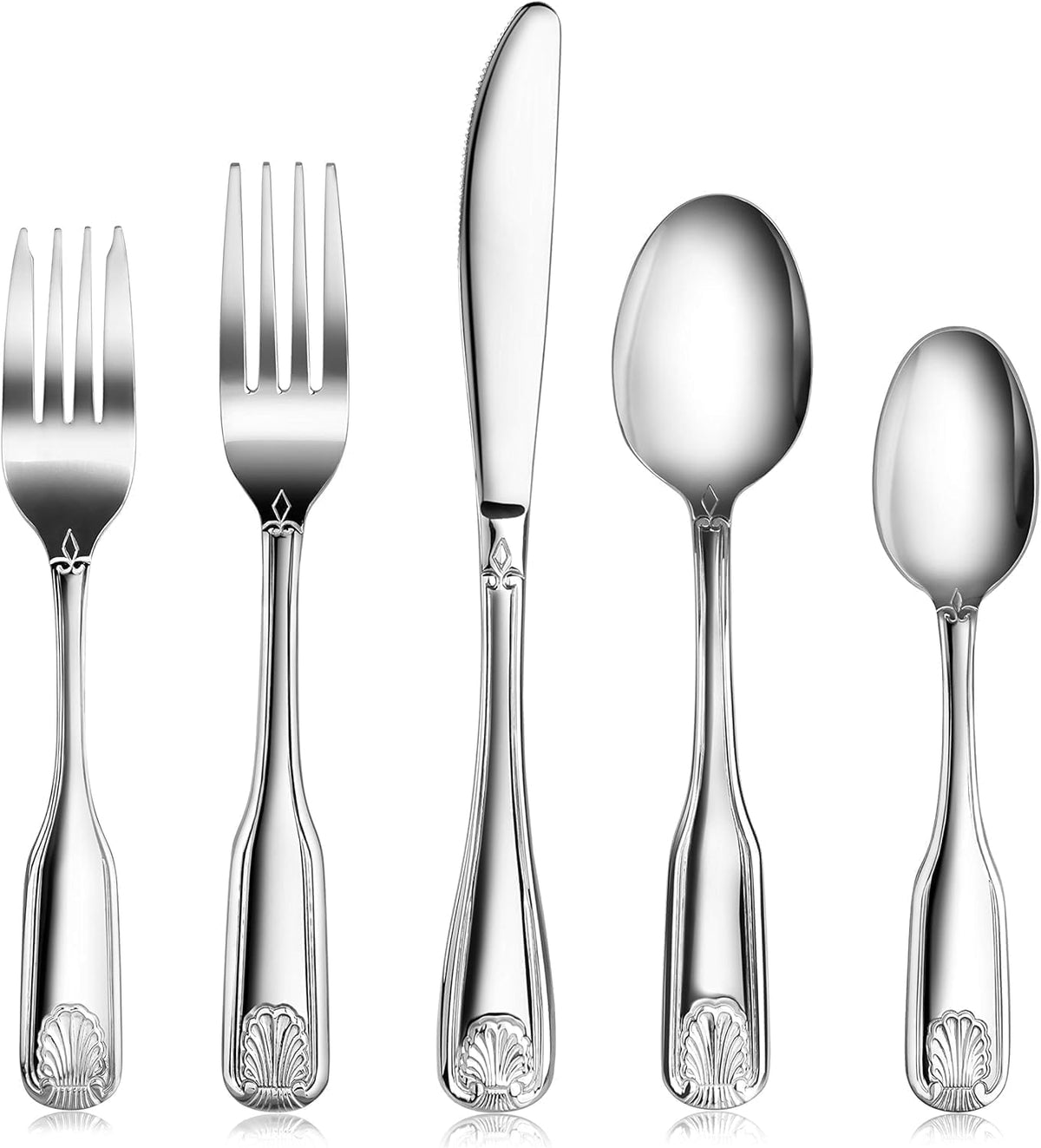 Shell Pattern Stainless Steel Flatware Set, 60-Piece