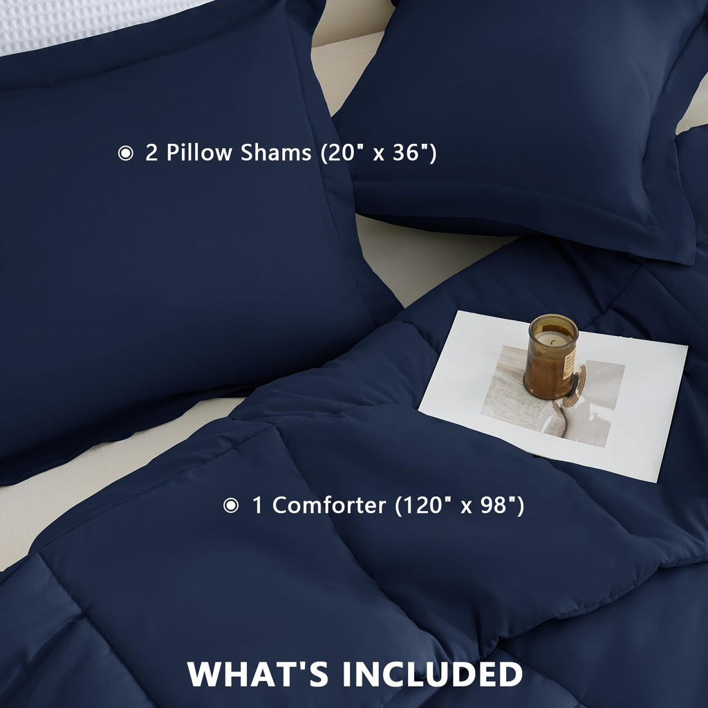 Comforter Set, 3-Piece Box-Stitched, Navy Blue