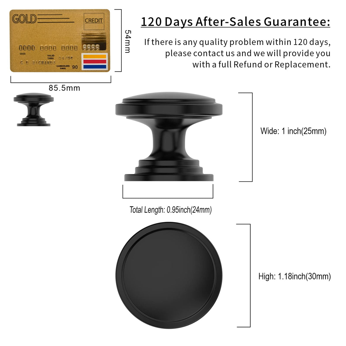 15 Pack 1-1/4 inch Kitchen Cabinet Knobs Matte Black Cabinet Knobs Bedroom Dresser Round Drawer Knobs Single Hole