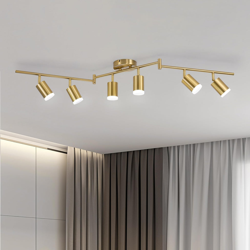 6 Light Gold Kitchen Track Lighting Fixtures Ceiling Adjustable Head