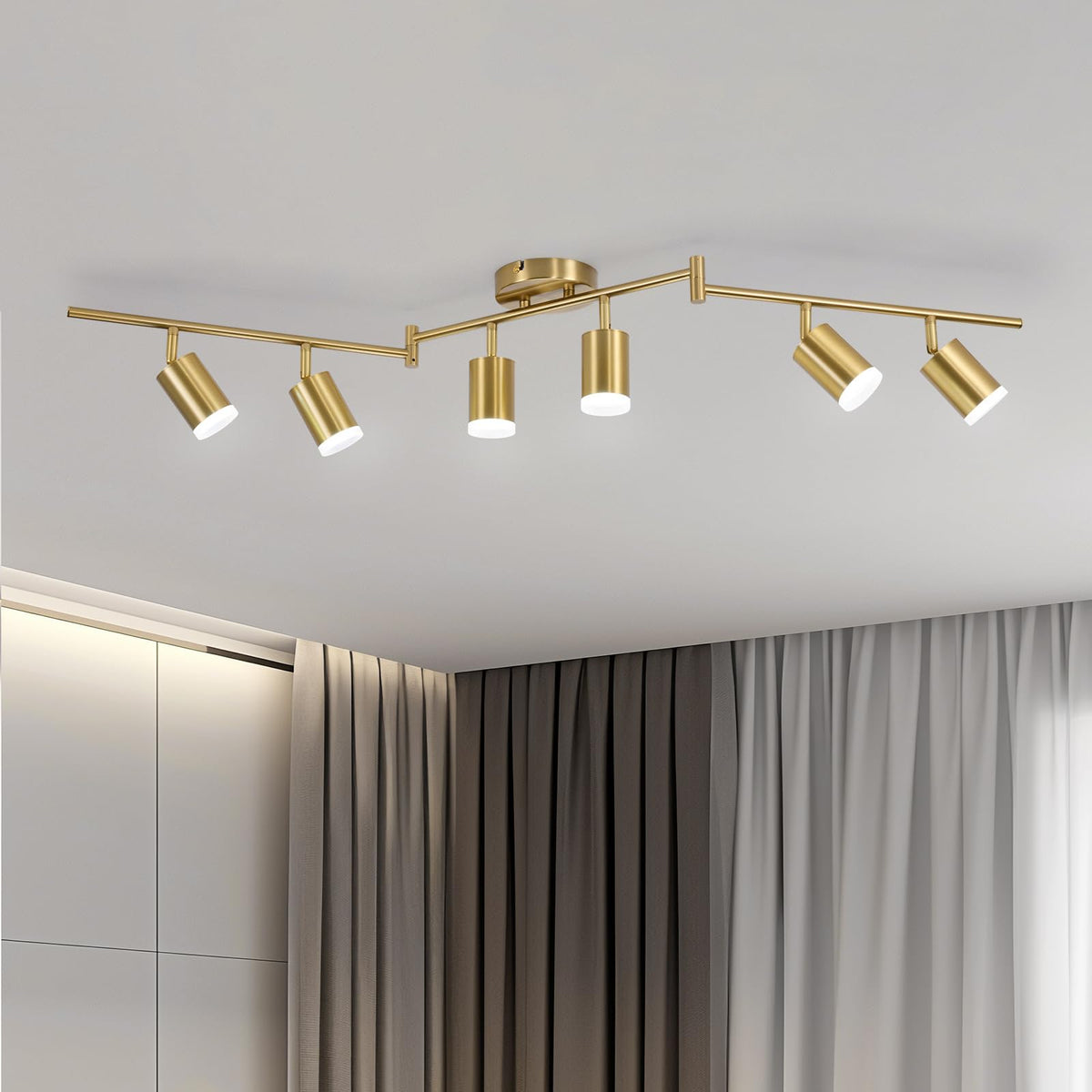 6 Light Gold Kitchen Track Lighting Fixtures Ceiling Adjustable Head