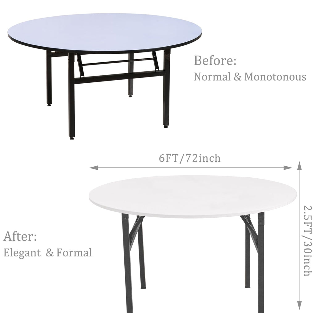 4-Piece Set Spandex Tablecloth - Round, Washable, Elastic, Fitted for 6-Foot Round Tables, Indoor/Outdoor Use (White)