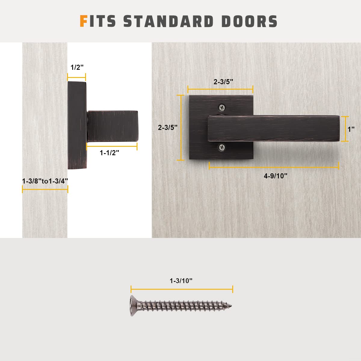 8 Pack Dummy Lever Door Handles, Oil Rubbed Bronze Interior Door Levers Modern Square Door Handles, Reversible for