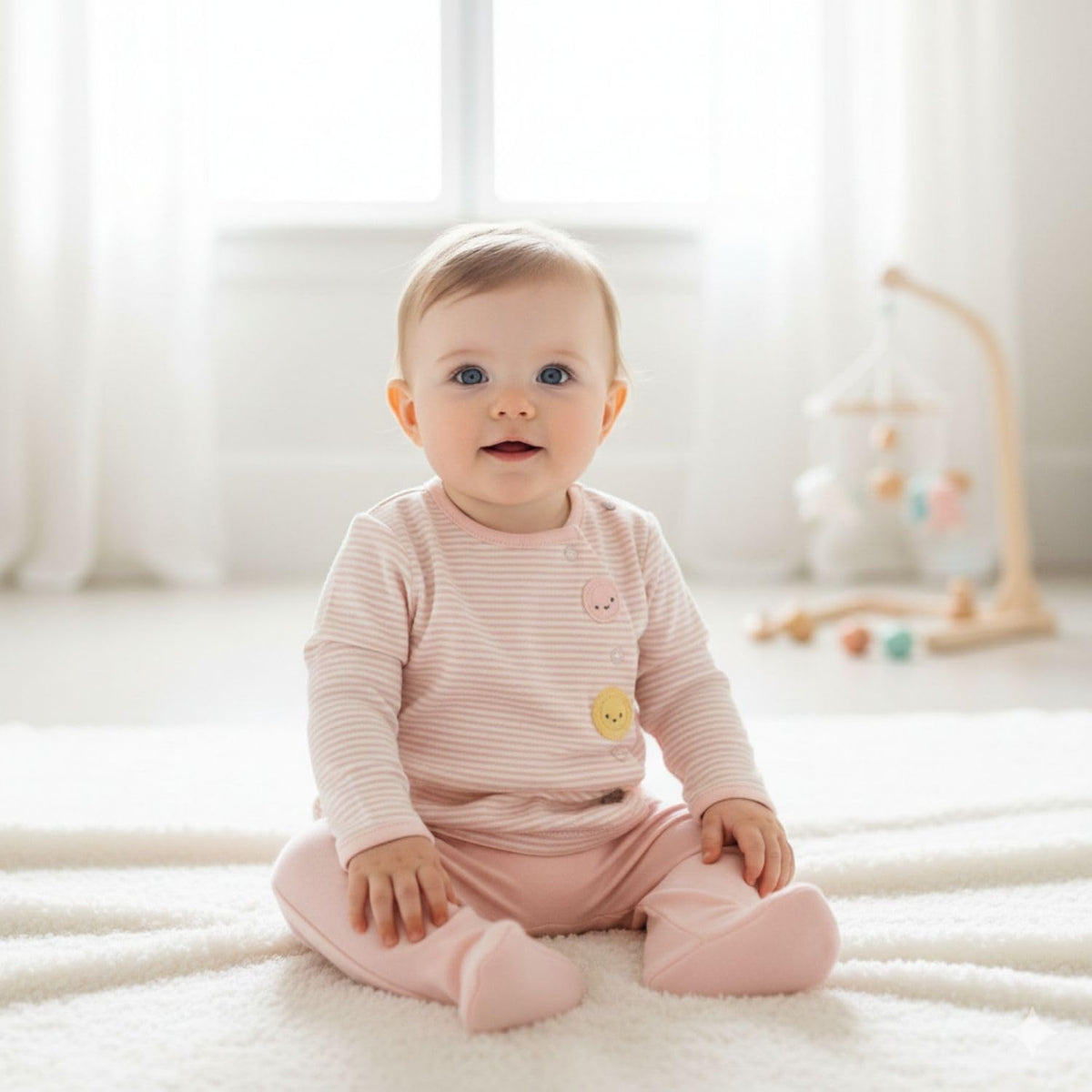 Organic Cotton Baby Piece Outfit Set, Wrap Front Top and Pants with Planet Appliqué