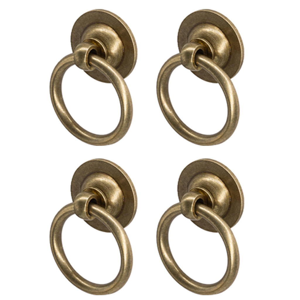6 Pack Solid Antique Brass Cabinet Ring Pulls