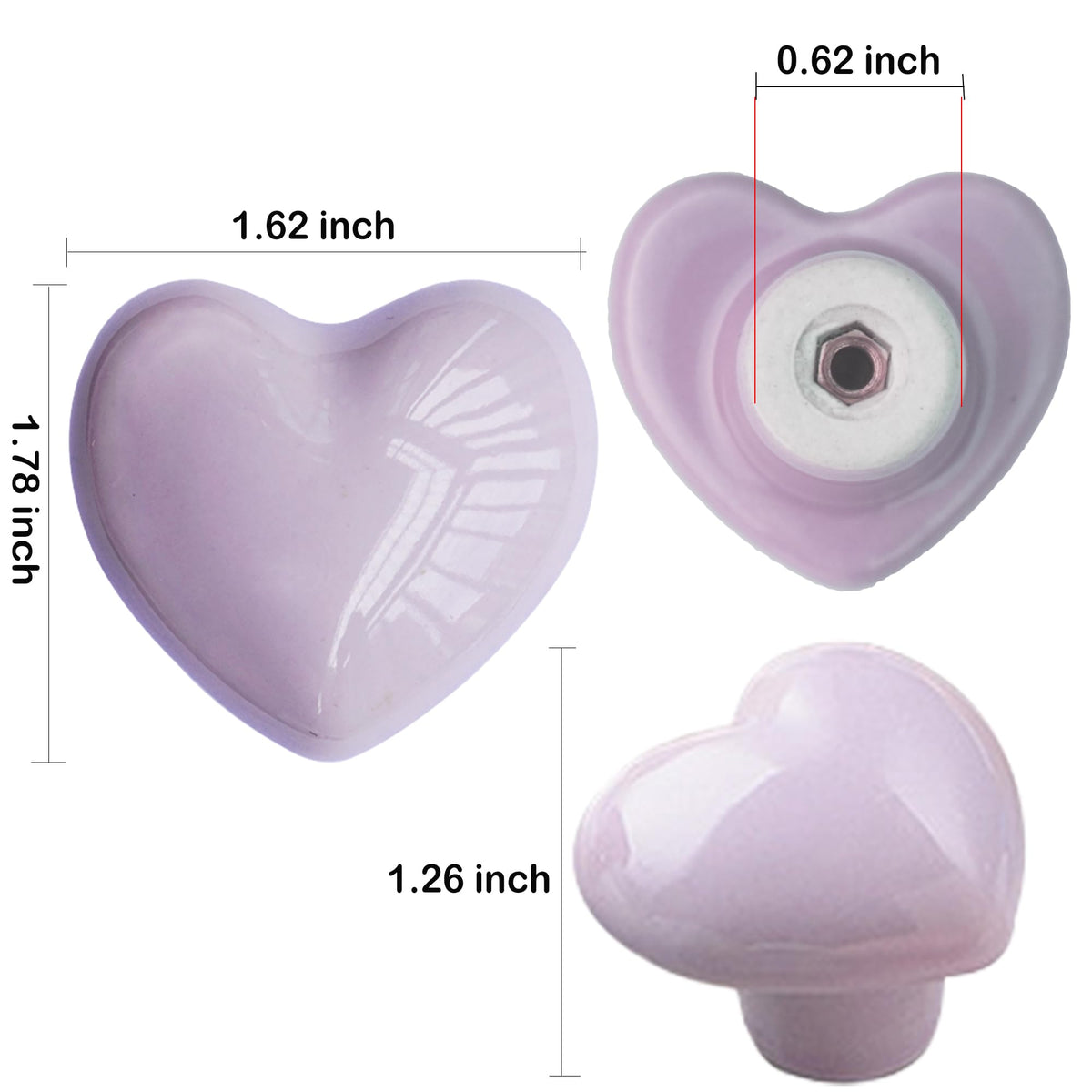 Ceramic Drawer Knobs Heart Shape Cabinet Dresser Pulls Handles with 3 Sized Screws, Kitchen Furniture Knobs for