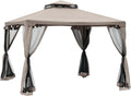 9.6' x 9.6' Patio Gazebo, Outdoor Canopy Shelter with 2-Tier Roof and Netting, Steel Frame and Deck, Taupe