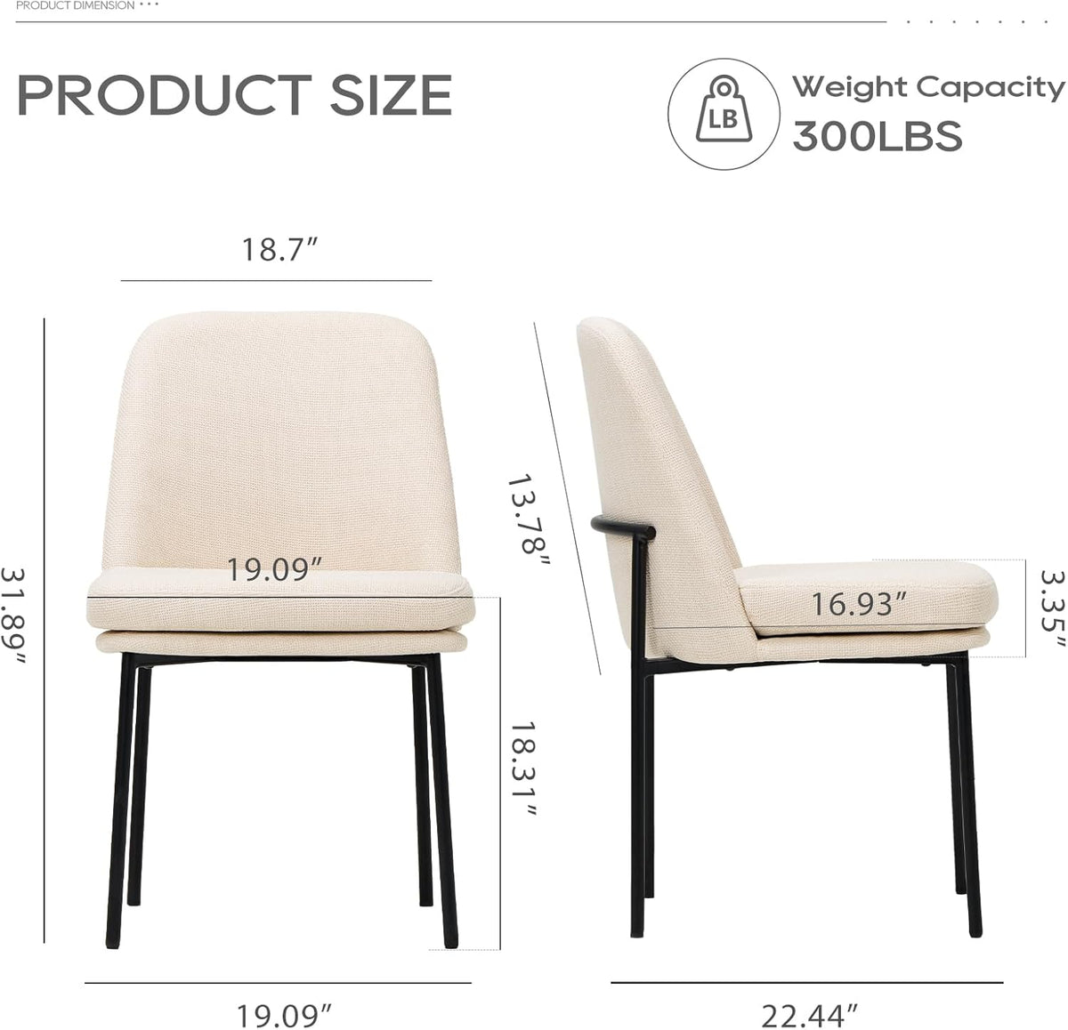 Modern Dining Chairs Set of 4, Upholstered Dining Room Chairs Dinner Chair Kitchen Chairs with Curved Back and Metal