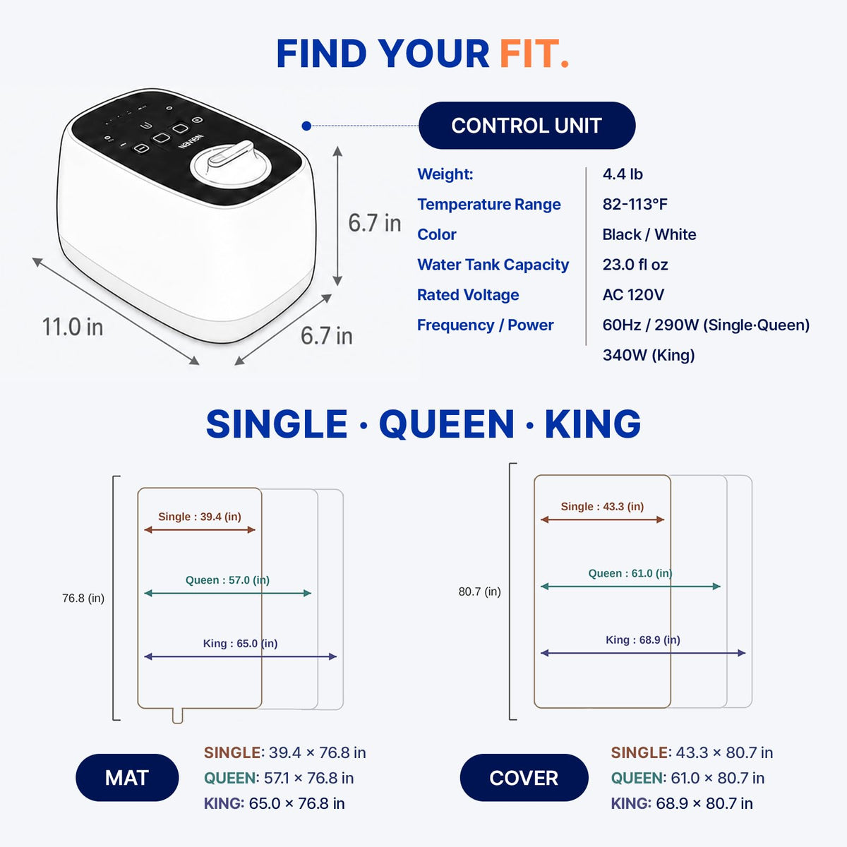 EQM350 Water Heated Mattress Pad King Size, Fast Heating Water Bed Warmer, Dual-Zone Temp Control, Low EMF, Water