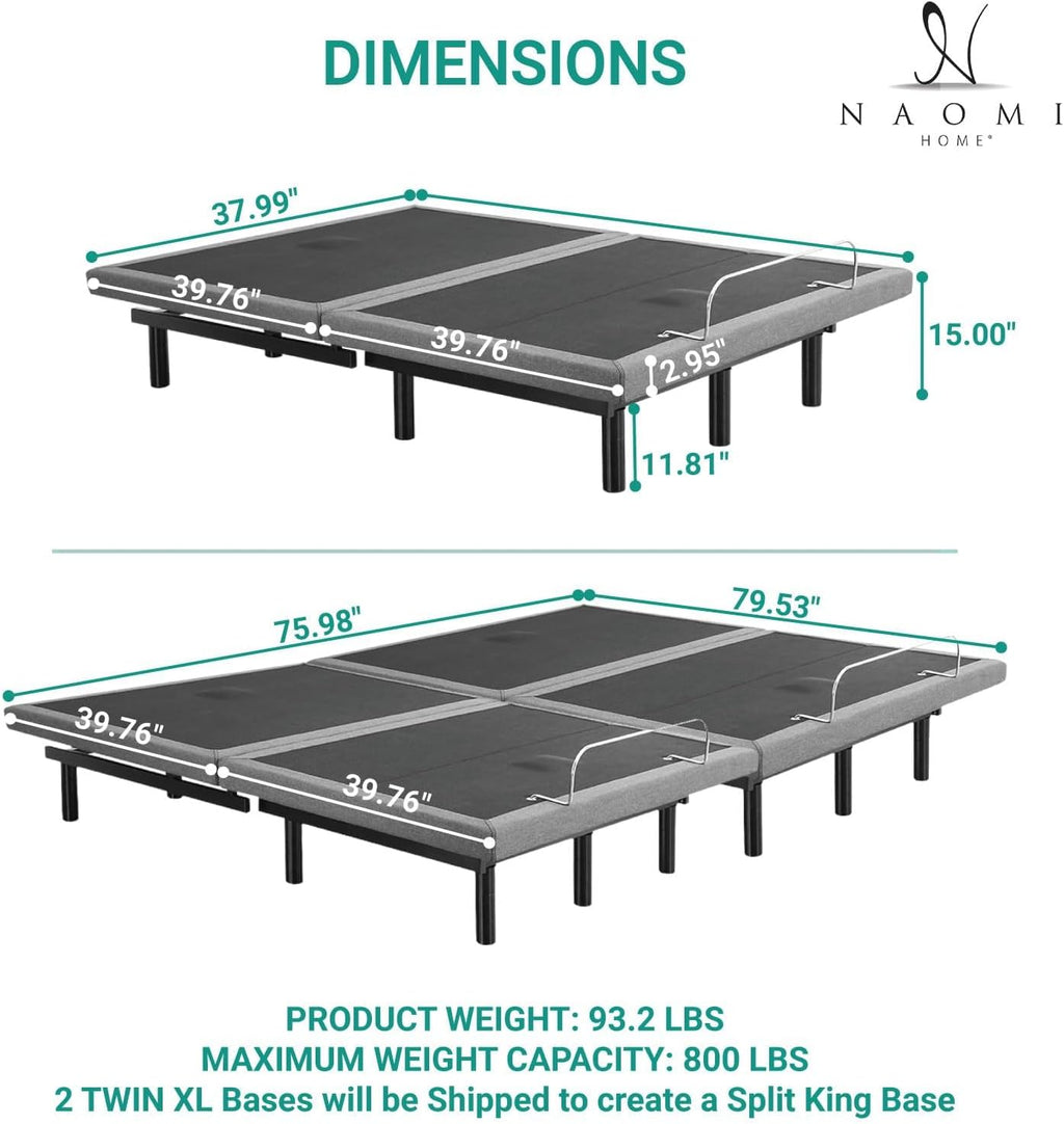 Idealbase Split King Adjustable Bed Base with Massage