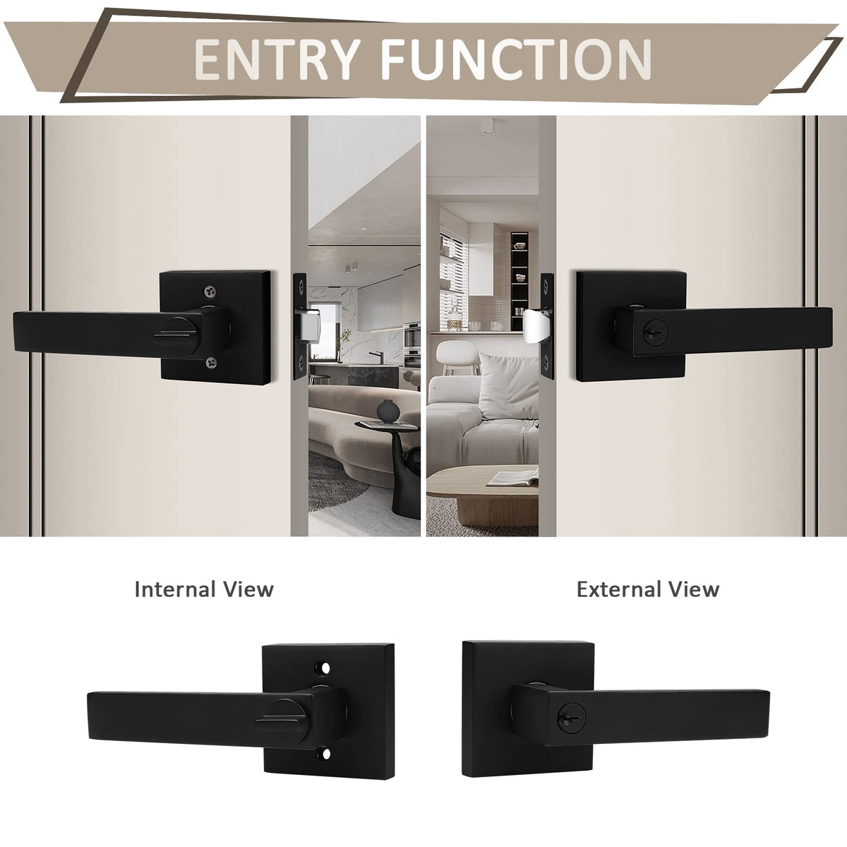 5 Pack Black Door Levers Interior Bedroom Entrance Door knobs Door Lock Set One Keyway Entry Keyed Alike Same Key