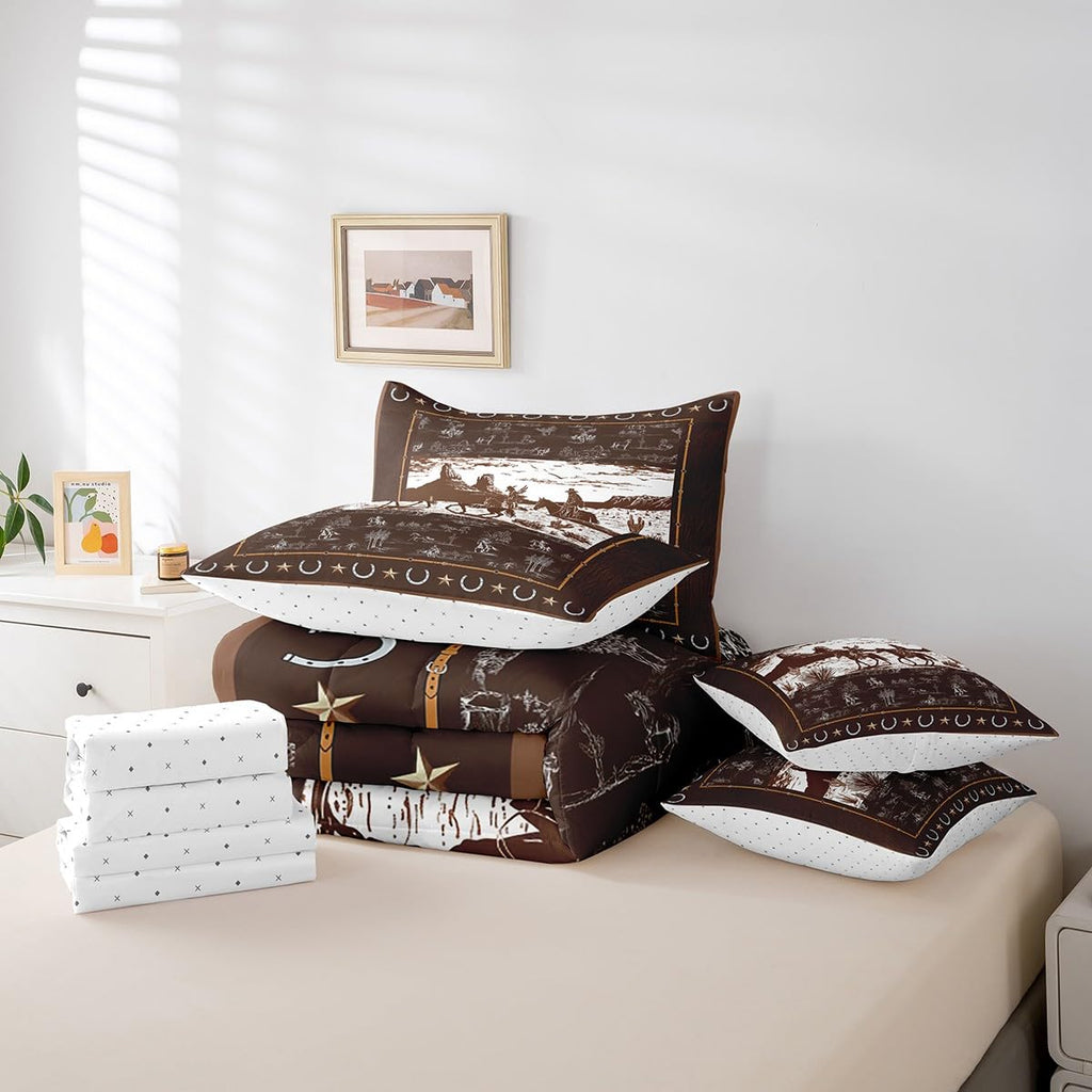 Western Aztec Comforter Set 7 Pieces Horse Bedding Set