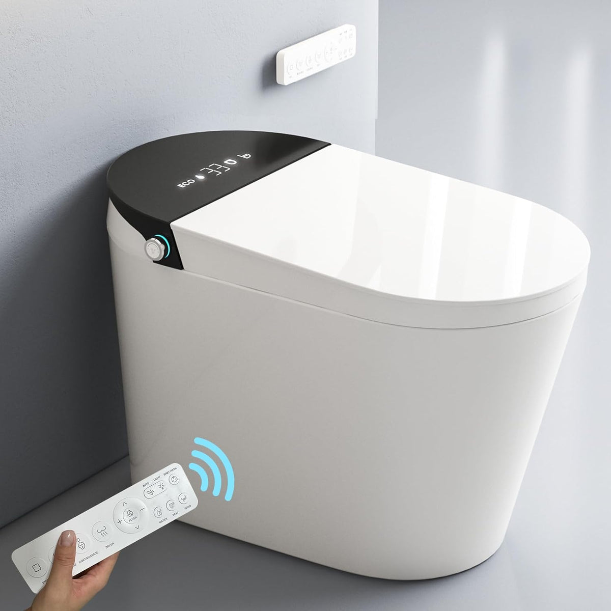 Smart Toilet with Powerful Flush, Foot Sensor Operation, Auto Flush and Close, ADA Comfort Height, LED Display