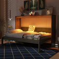 Folding Wall Bed Twin, Hidden Murphy Bed Twin with LED Lights, Space Saving for Bedroom Office, Brown
