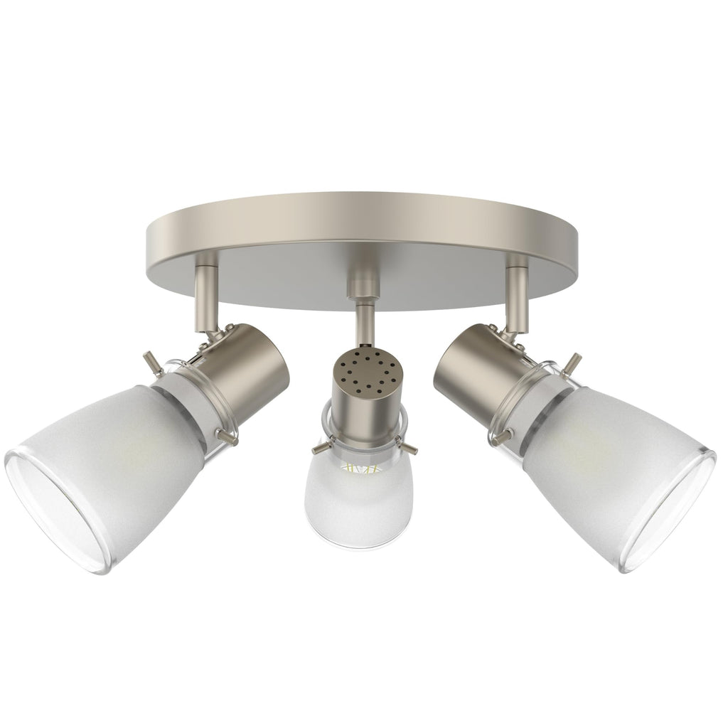 Lumens 10" Track Lighting Kit, Brushed Nickel Finish Flush Mount Ceiling Light Fixture with Frosted Glass Shades, E26