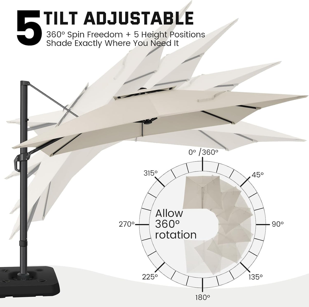 Outdoor Patio Umbrella - 10ft Cantilever Umbrella Heavy Duty Offset Umbrellas with Stand - Beige