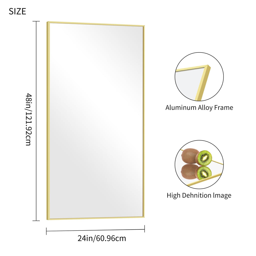 Gold Bathroom Mirror for Wall, Brushed Gold Rectangle Mirrors with Metal Frame, Bathroom Rectangular Mirror