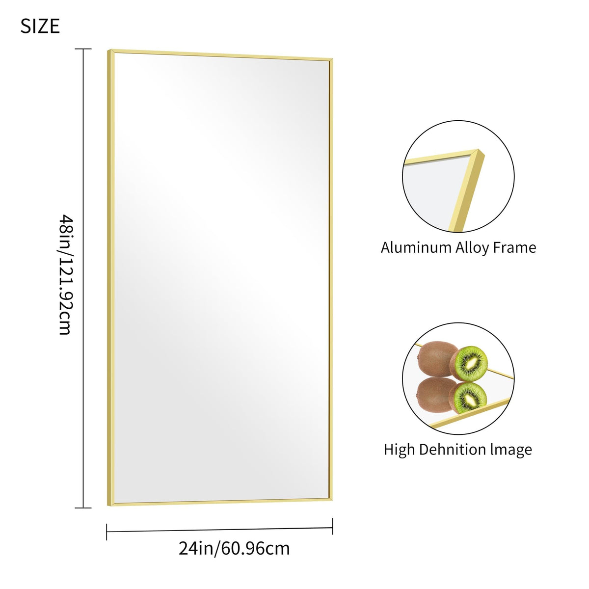 Gold Bathroom Mirror for Wall, Brushed Gold Rectangle Mirrors with Metal Frame, Bathroom Rectangular Mirror