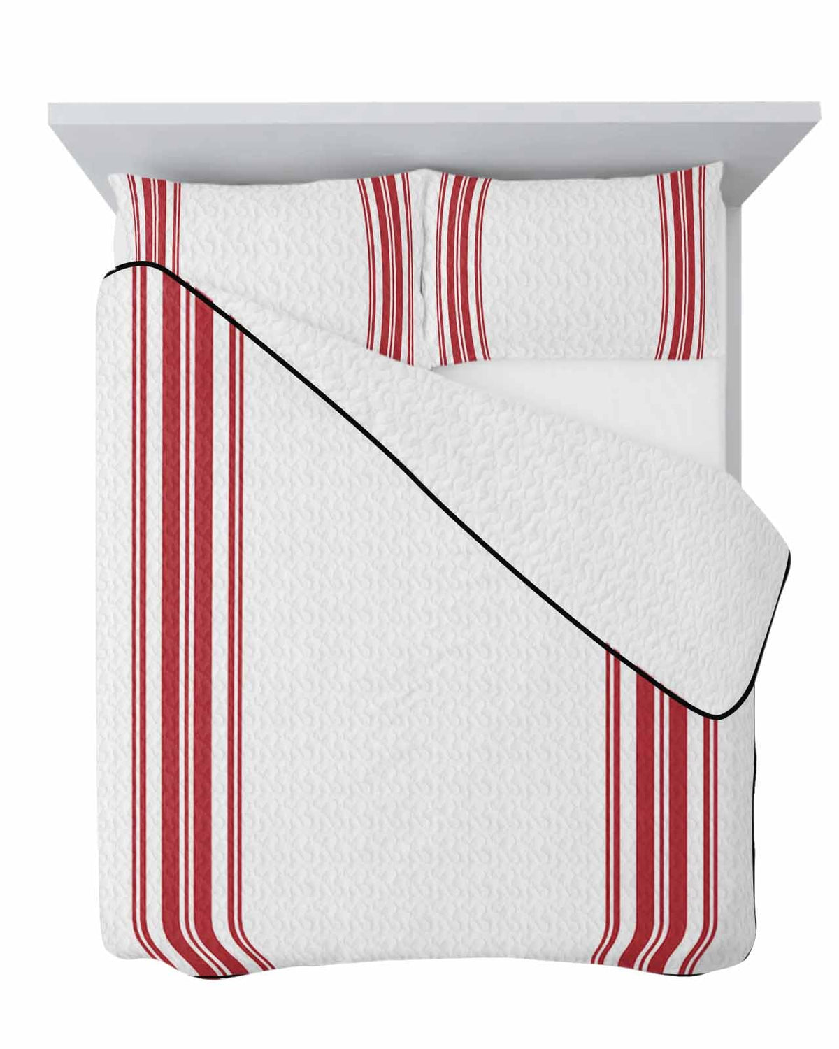 Quilt Sets Twin XL Size Red Ticking Vertically Stripe Comforter Set Lightweight Soft Bedspread Coverlet Simple Style